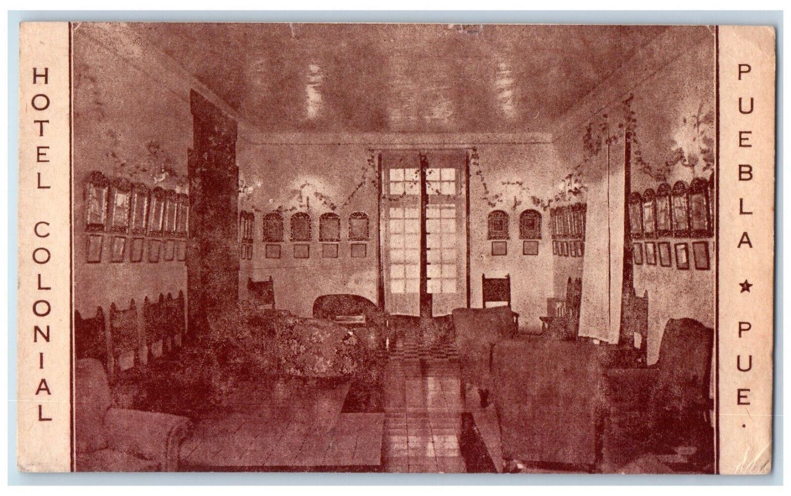 c1940\'s Pictures, Furniture, Hotel Colonial Puebla Mexico MX Postcard