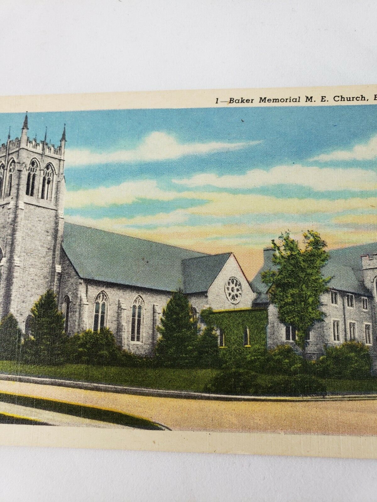 C 1940 Baker Memorial M E Church East Aurora NY Linen Vintage Postcard