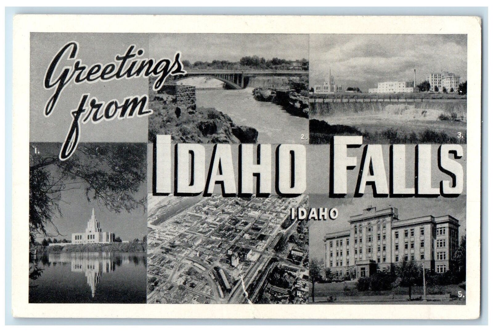 c1940's Greetings Form Idaho Falls Idaho ID Unposted Landmarks Scene Postcard
