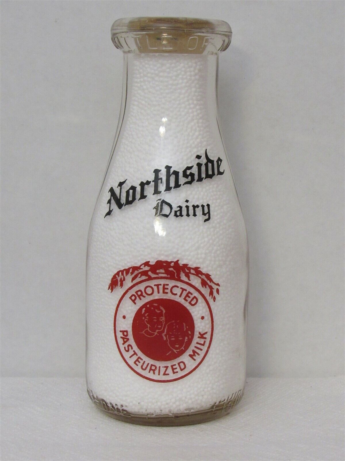 TRPP Milk Bottle Northside Dairy Farm Aurora IN PROTECTED MILK 2-COLOR