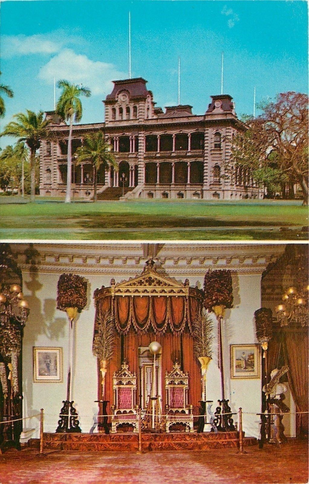 Honolulu Hawaii~Iolani Palace~Inside Out~Throne Room~1970 Postcard