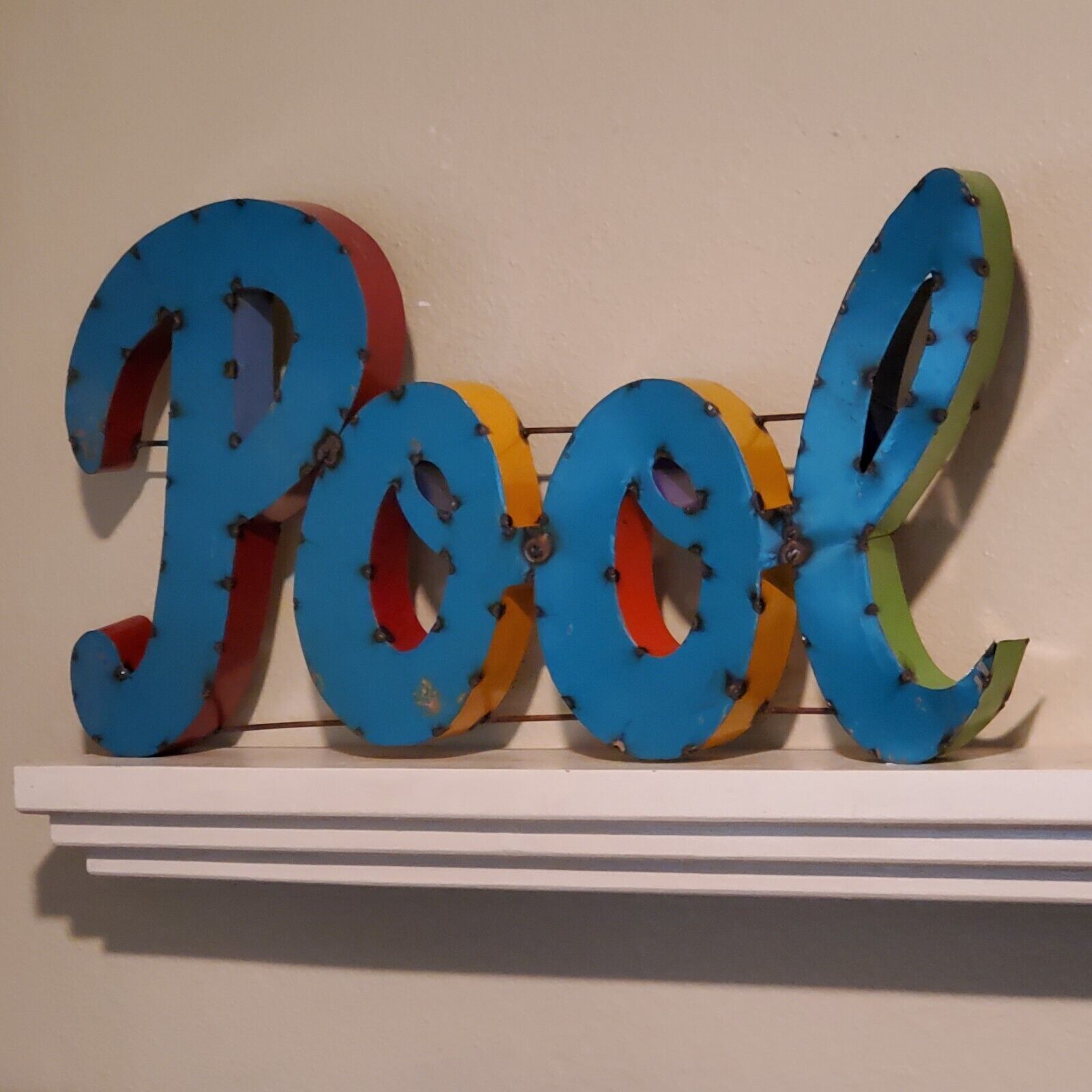 Vintage Style Metal ART Pool Sign Wall or Table 31x16x2 Inch