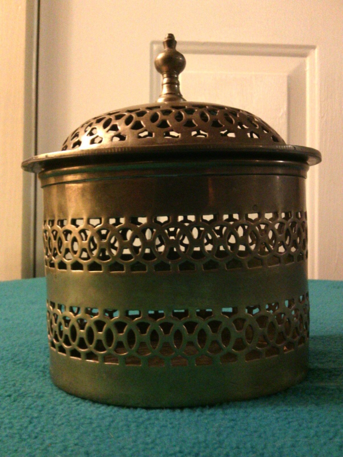 ANTIQUE 1800's Victorian BRASS Reticulated Tea caddie - Canister - JAR - URN