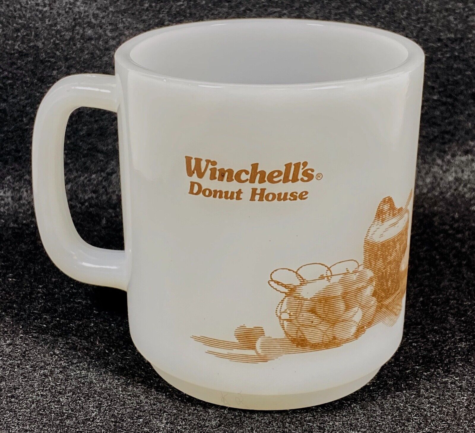 Vintage Winchell\'s Donut House White Milk Glass Glasbake Coffee Mug    
