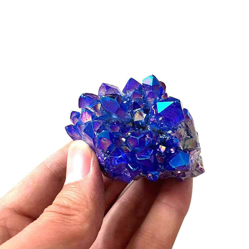 Natural Aura Blue Titanium VUG Quartz Gemstone Mineral Crystal Cluster Specimen