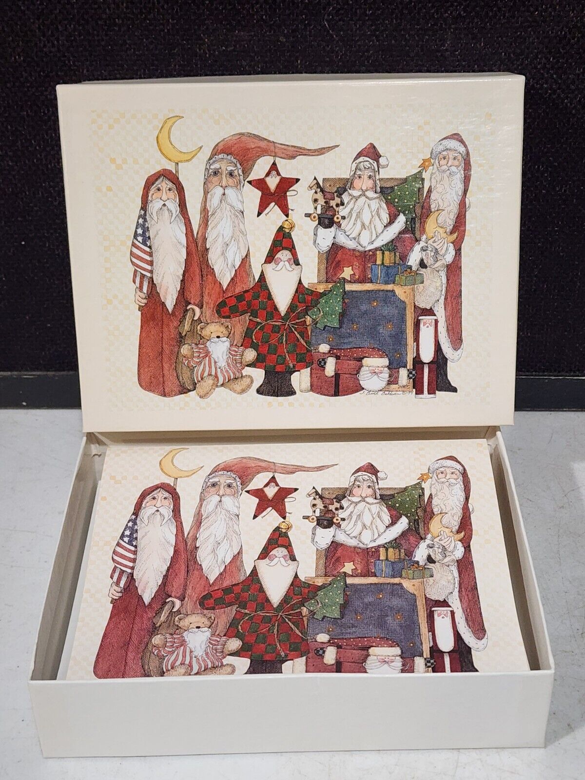 21 -Sherri Buck Baldwin CARVED SANTAS Boxed Main Street Press Christmas Cards