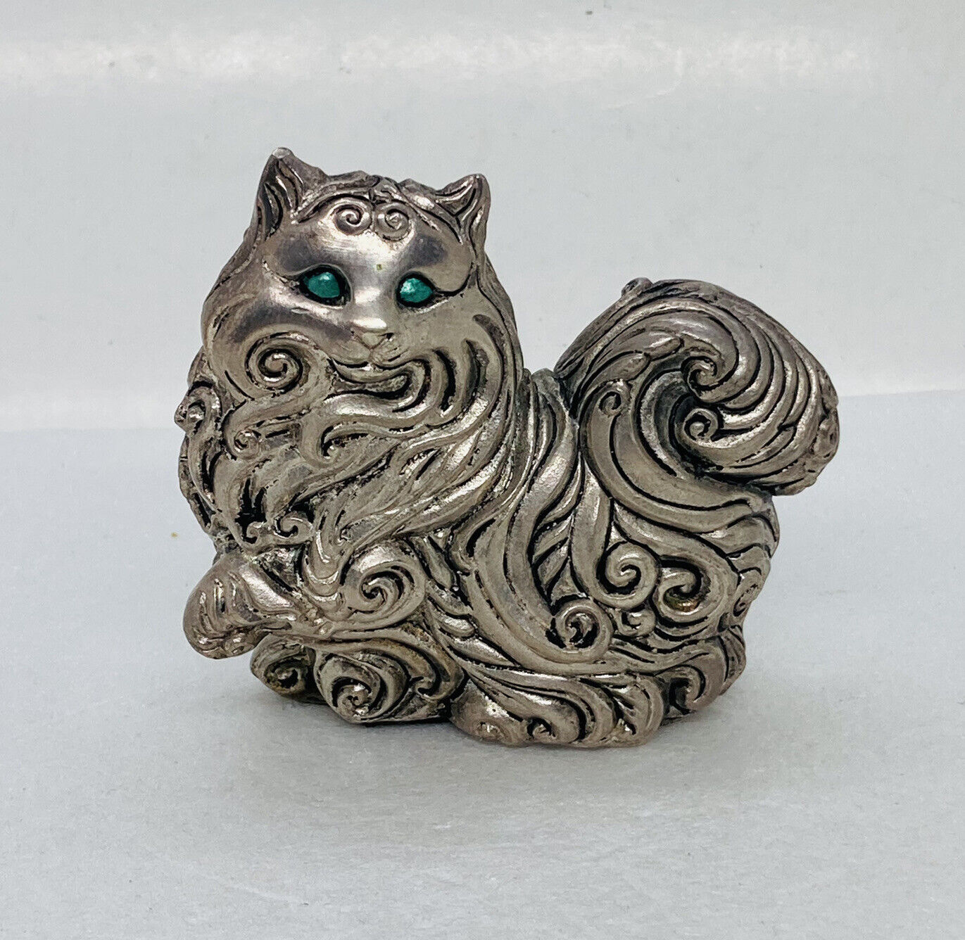 Rare The Franklin Mint Cat Paperweight 3” Unique Heavy Metal Art Figurine O