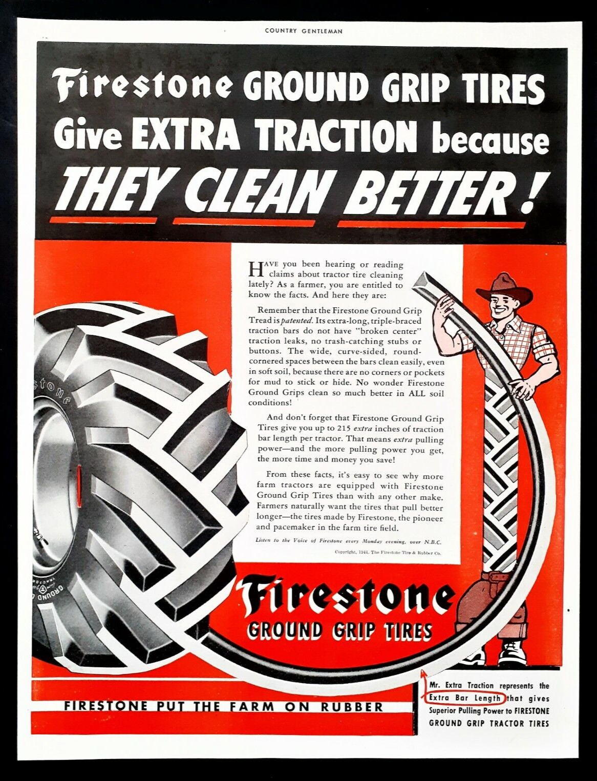 Firestone Farm tires ad Vintage 1944 original tractor tire advertisement