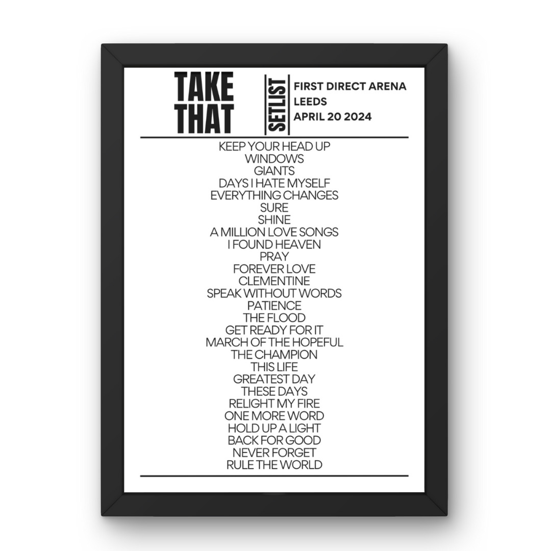 Take That Leeds April 20 2024 Replica Setlist