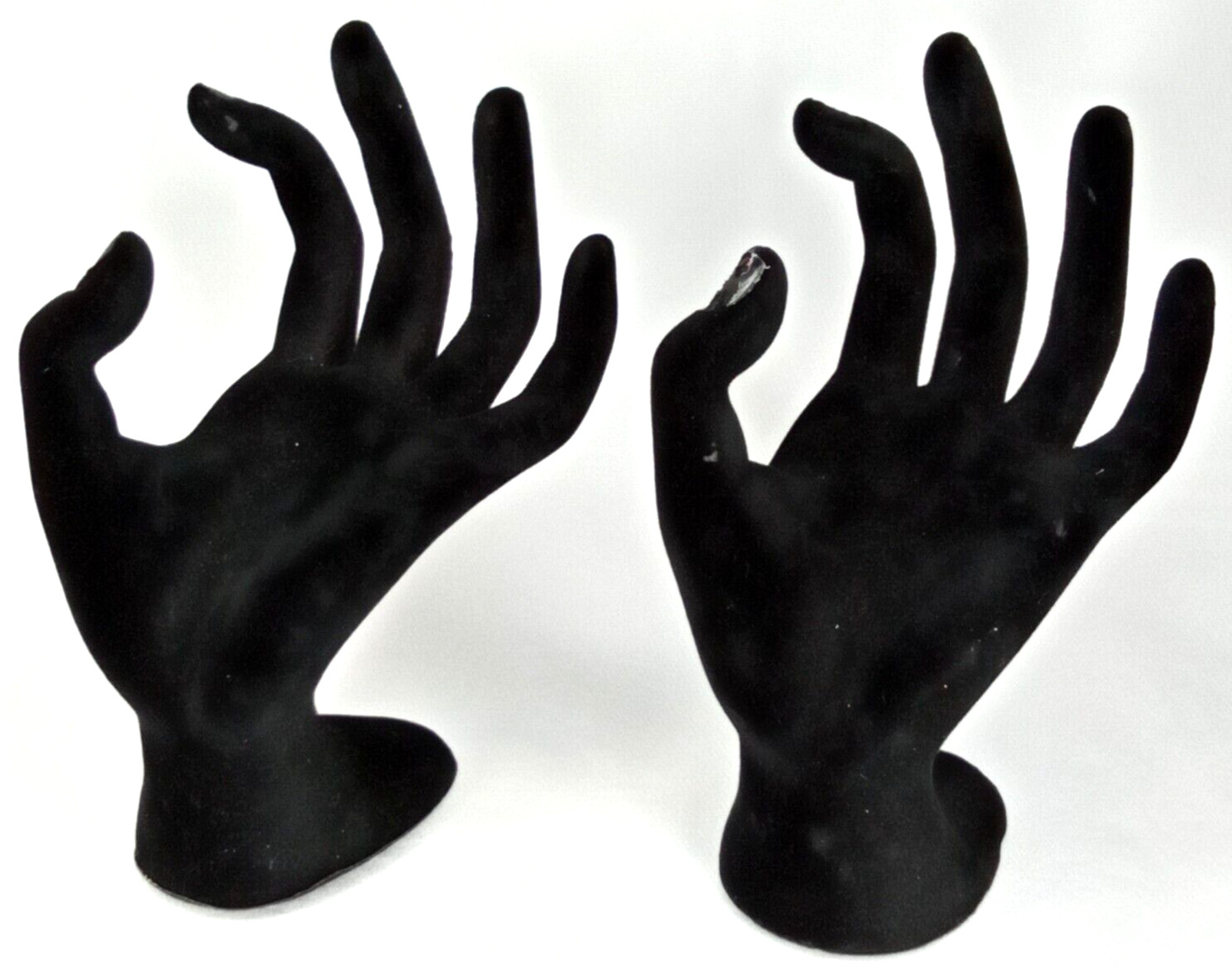 Halloween Black Hand Set of 2 Felt Flocked Plastic Cute Spooky Decor