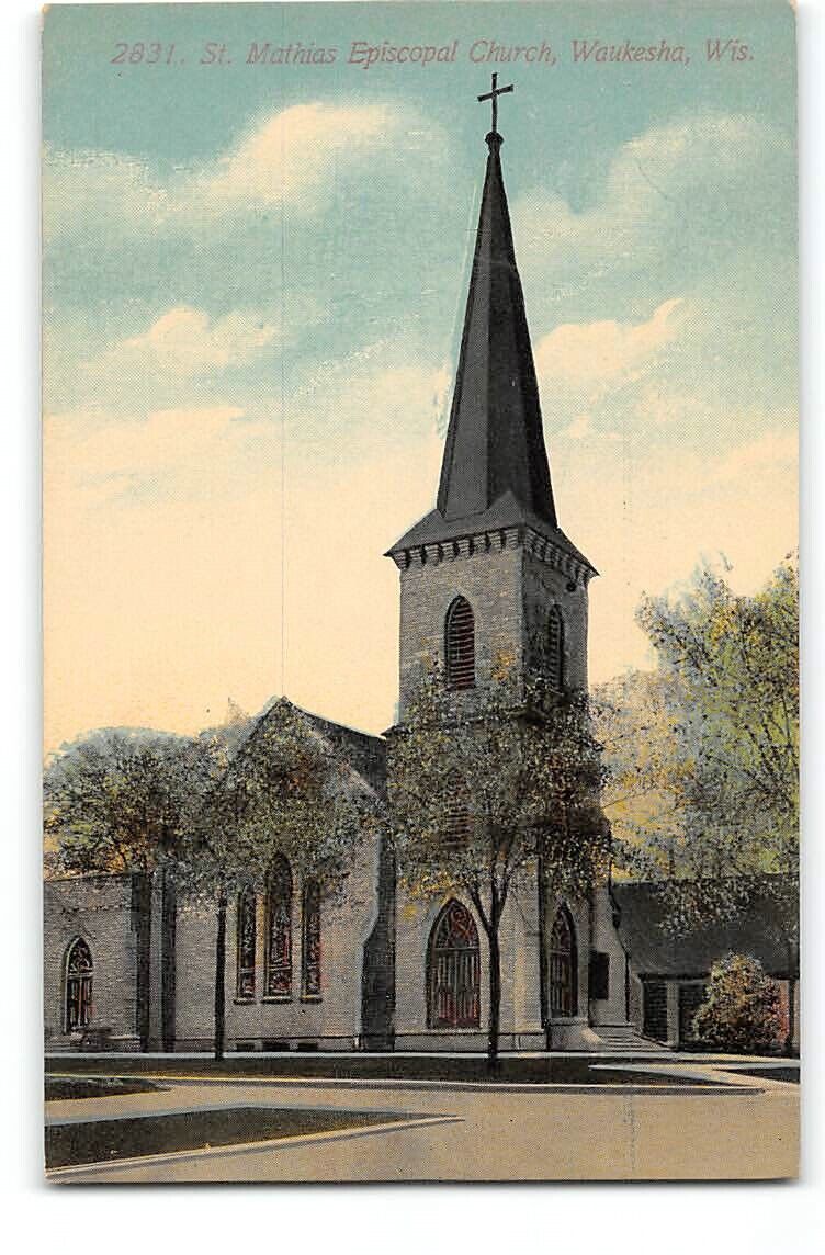 Wisconsin-Waukesha-St Mathias Matthias Episcopal Church-Antique Postcard