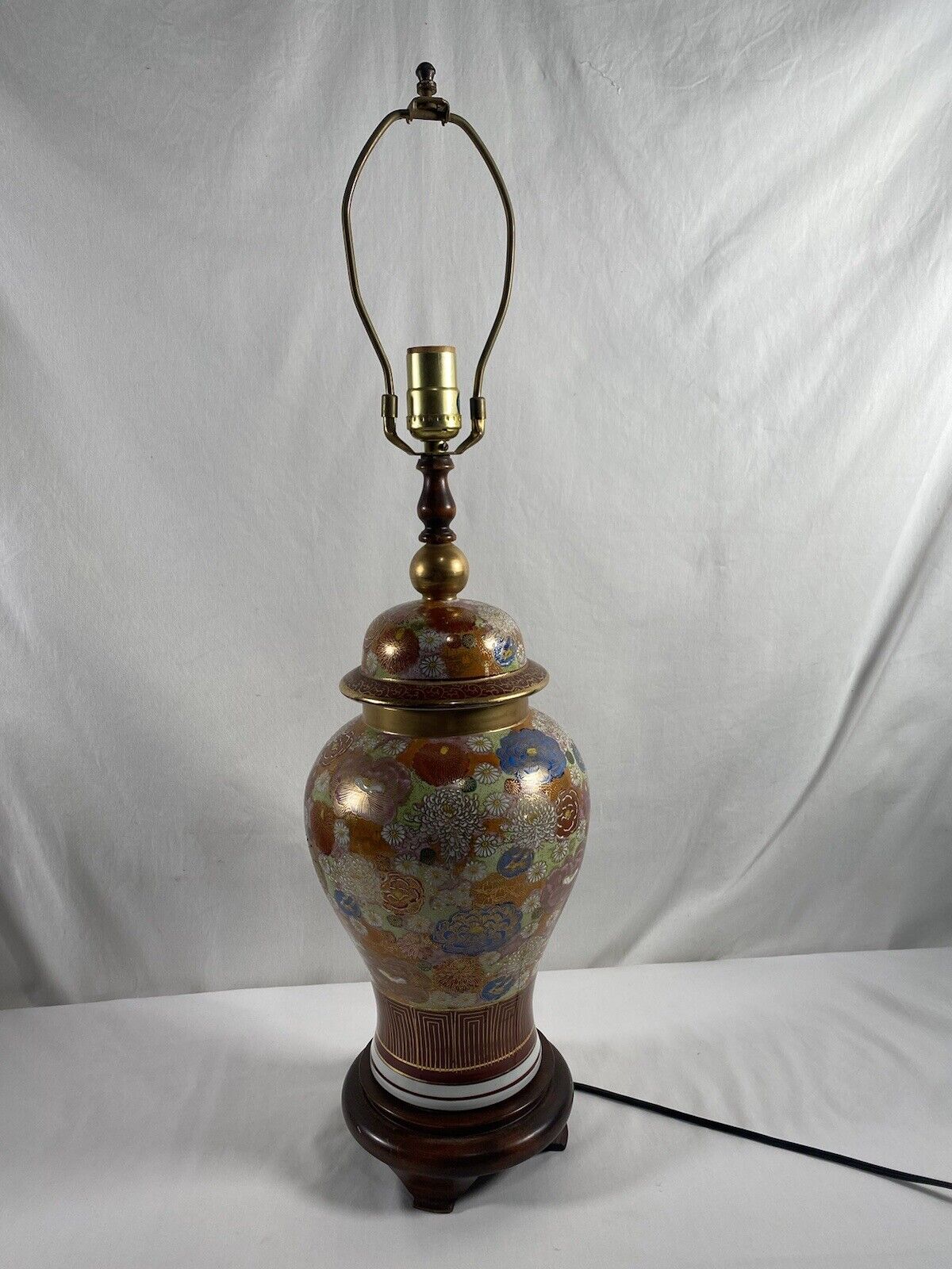 Vintage Japenese Kutani Satsuma Porcelain Ginger Jar Red Gold Table Lamp #359