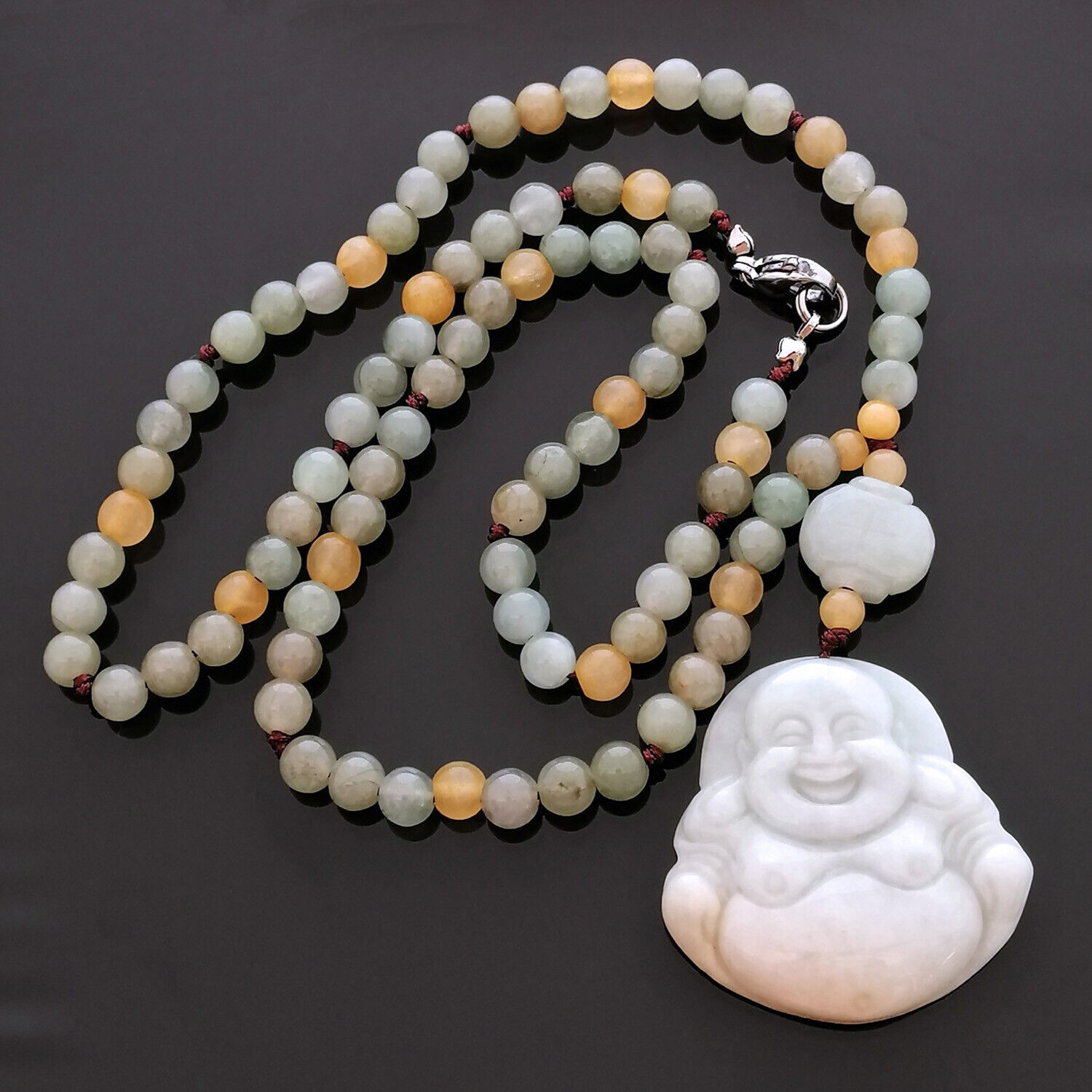 Authentic 100% Natural JADE Happy Buddha Amulet Pendant Necklace