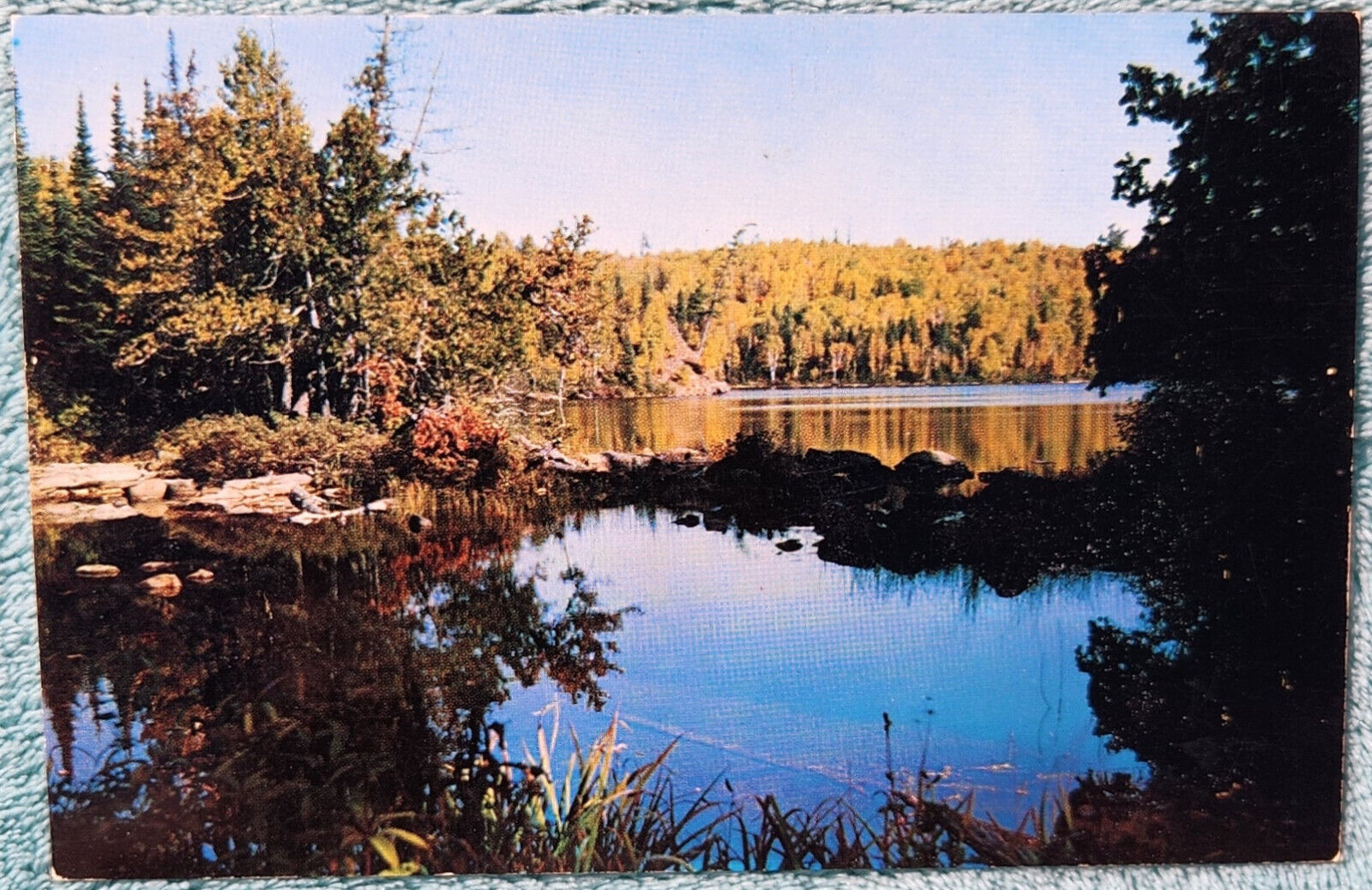 A Quiet Lake Greetings From Sagola Michigan 1950's Unused Vintage Postcard
