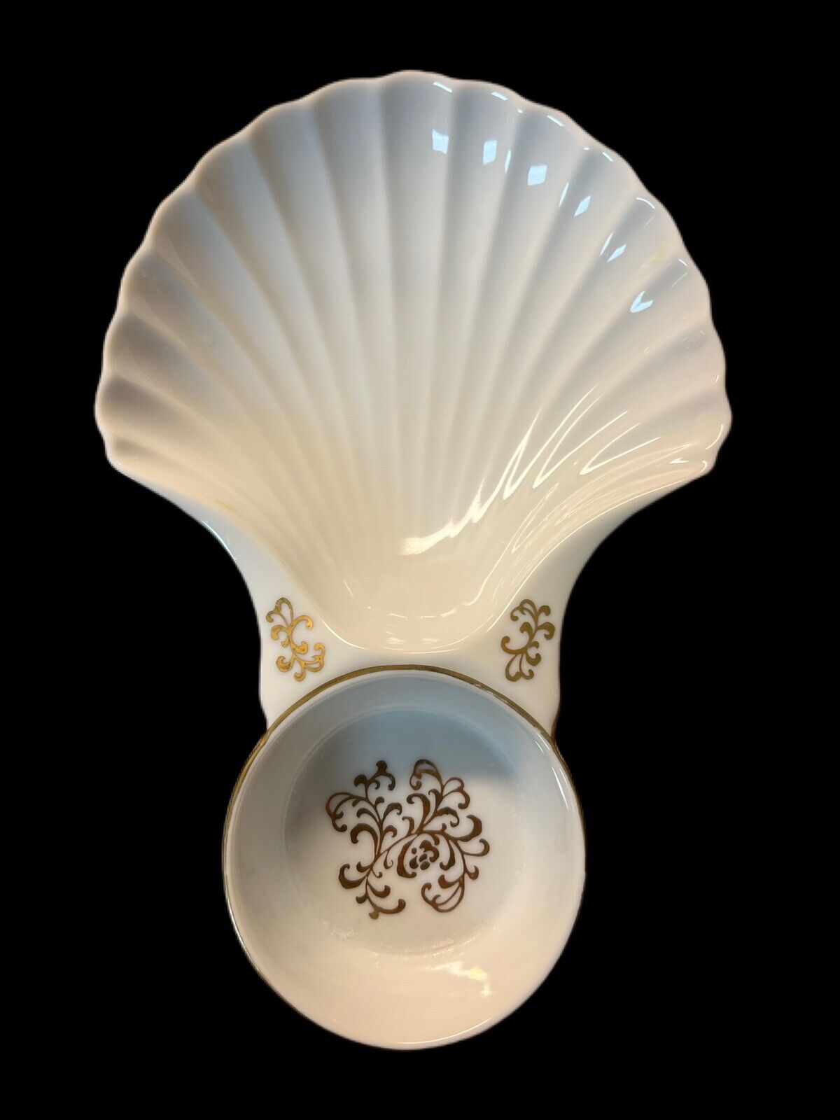 Vintage Andrea By Sadek Shell Bowl Trinket Box Ceramic Hand Painted Gold White