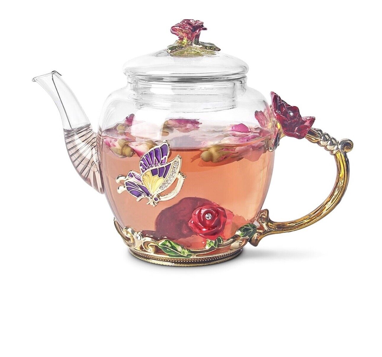 “LandHope Glass Teapot Set: 280ml with 6 Cups” Red