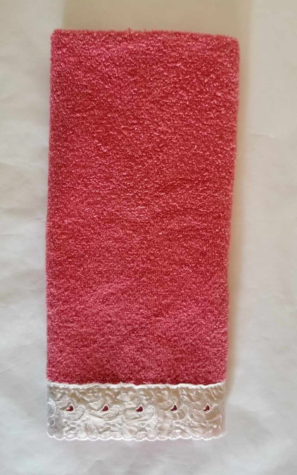 Cannon Vintage Pink Hand Towel White Lace Trim Granny Core