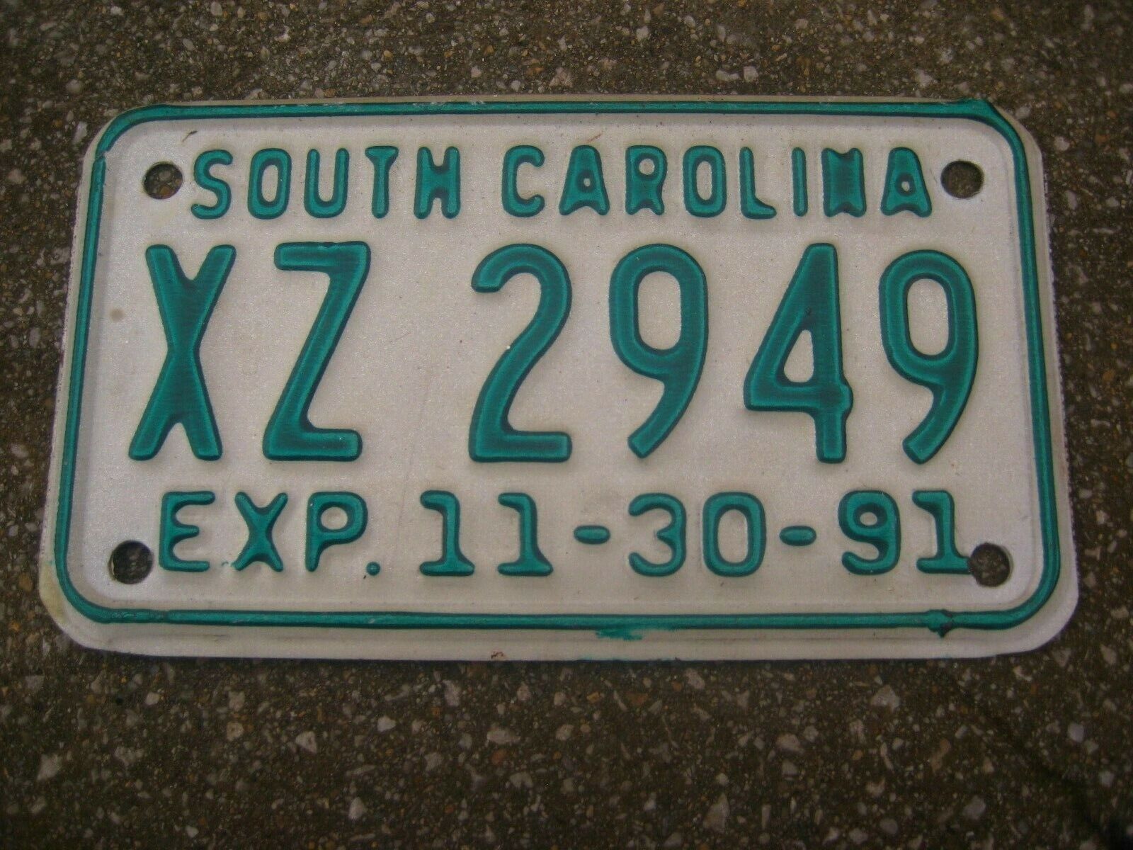 AMERICAN SOUTH CAROLINA 1991 VINTAGE MOTORCYCLE # XZ 2949 RARE NUMBER PLATE