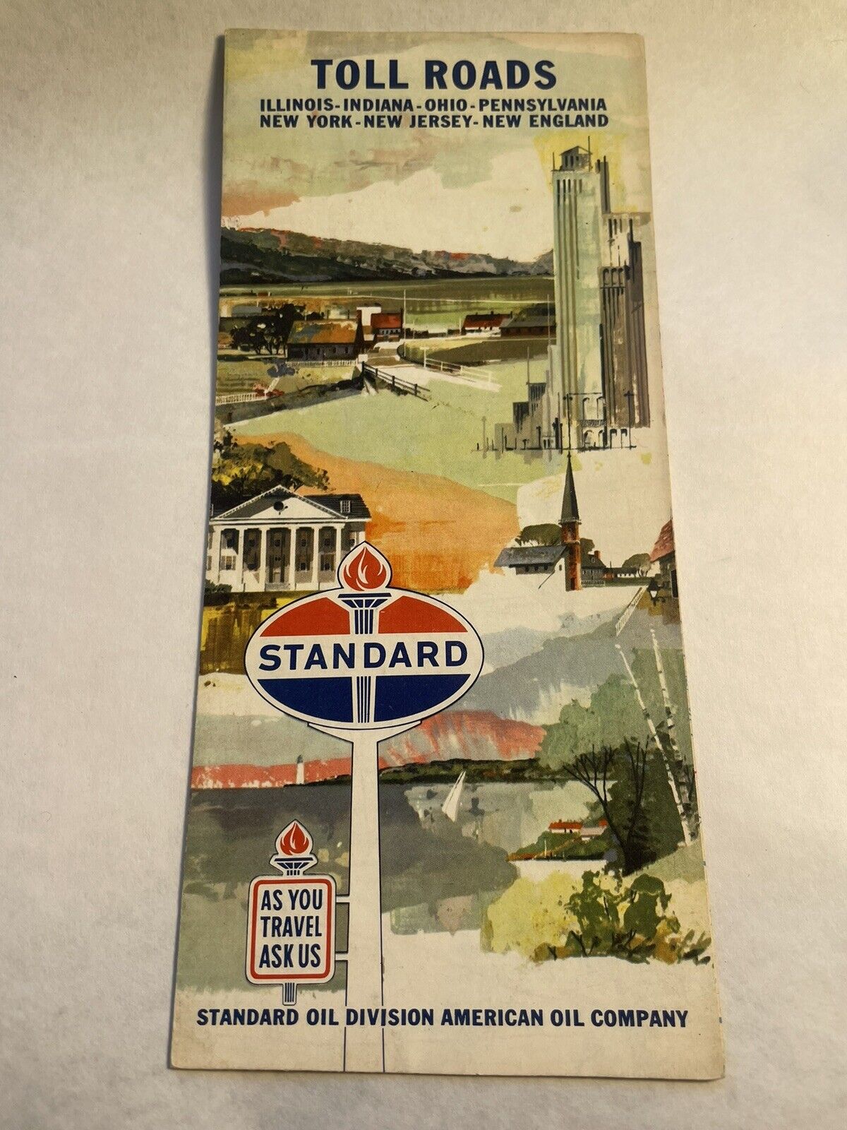 Vintage 1966 Standard Oil Road Map Toll Roads US State Travel Guide Interstate