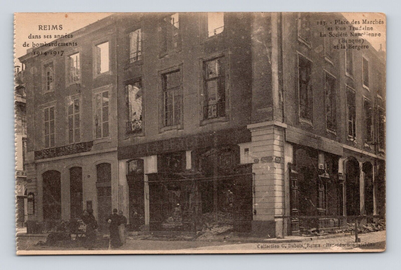 Antique Old Postcard REIMS BOMBINGS 1914-17 RUINS BANK CREDIT UNION FRANCE WW1
