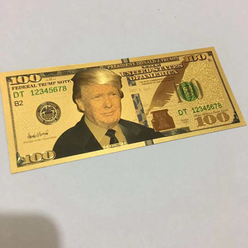 100 Pcs President Donald Trump Colorized $100 Dollar Bill Gold Foil Banknote US