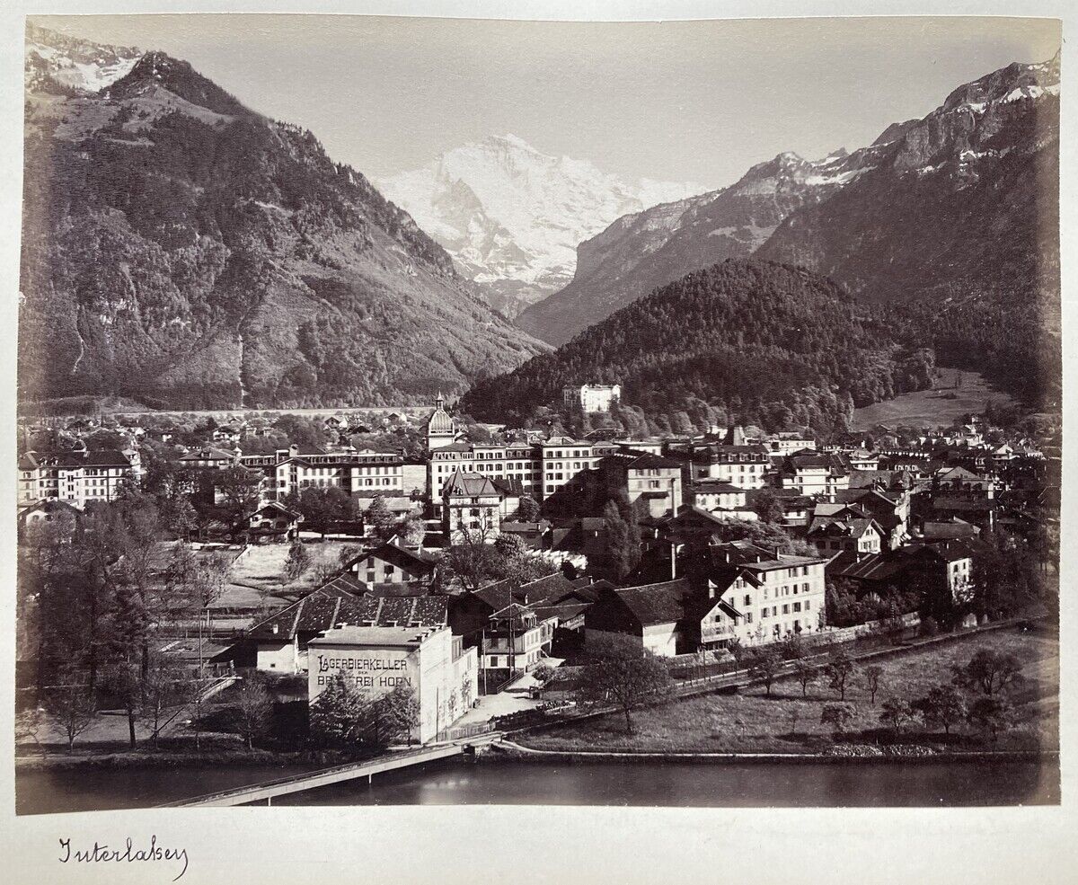 Switzerland Switzerland General View of Interlaken Jungfrau. Albumin 21x27 circa 1880