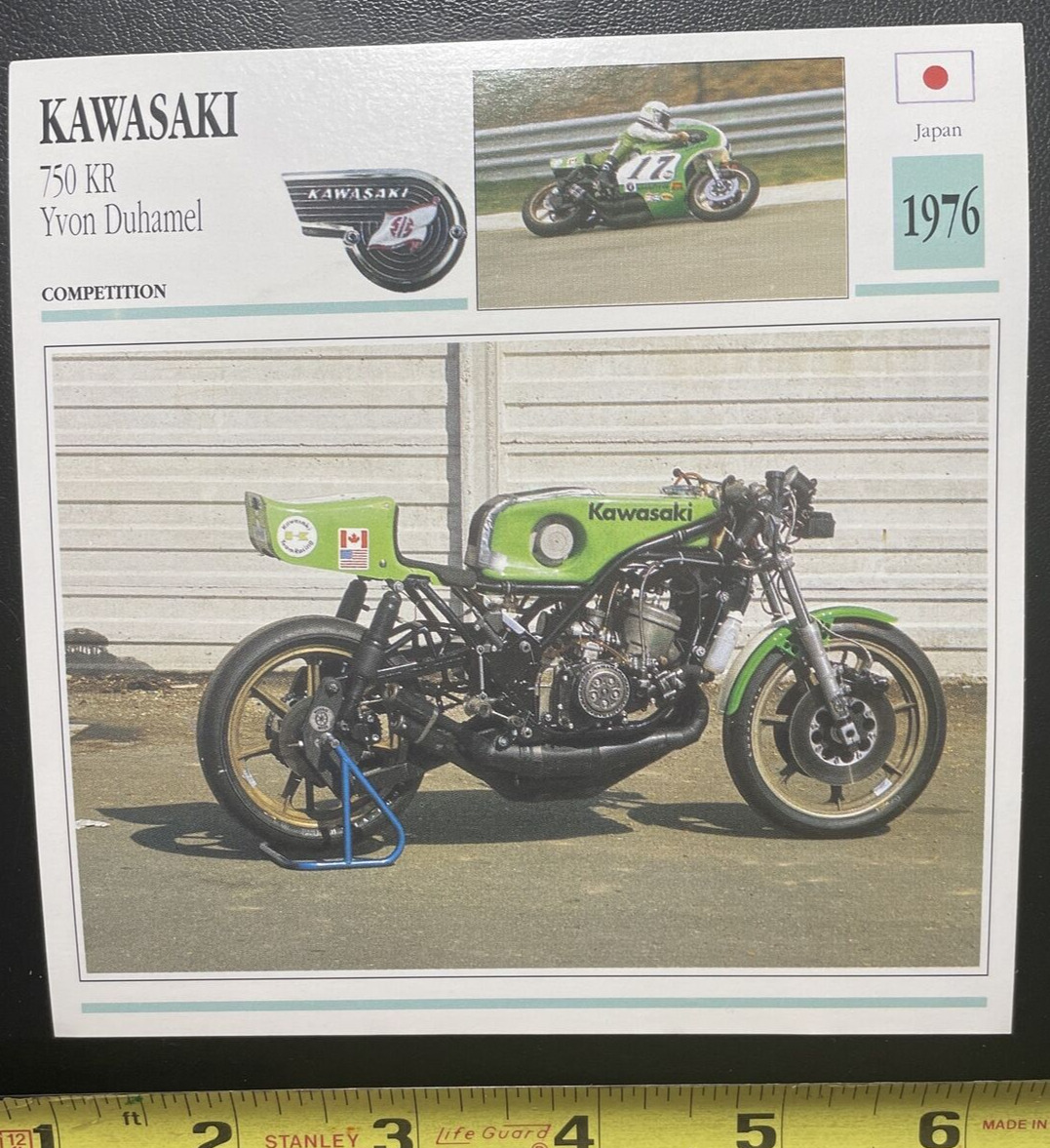 1976 Kawasaki 750 KR Yvon Duhamel Edito Service Atlas 5.5” Motorcycle Card Mint