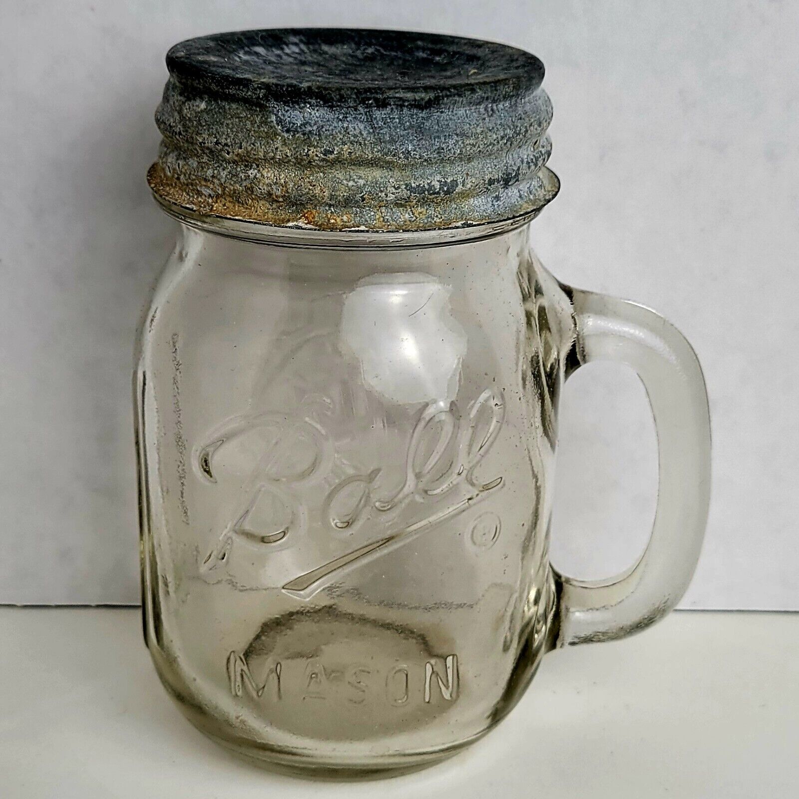 RARE Antique 1930s BALL BRAND 12 oz Ounce Glass Mason Jar w/ Zinc Lid A2 L👀K