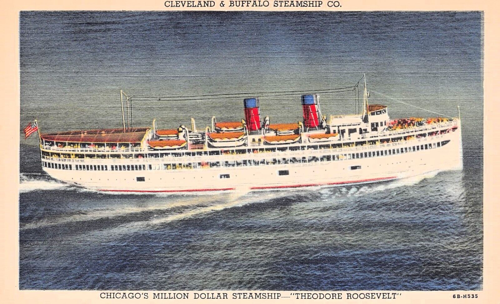 SS Theodore Roosevelt Steamer Ship Chicago Michigan Ave Bridge Vtg Postcard D24