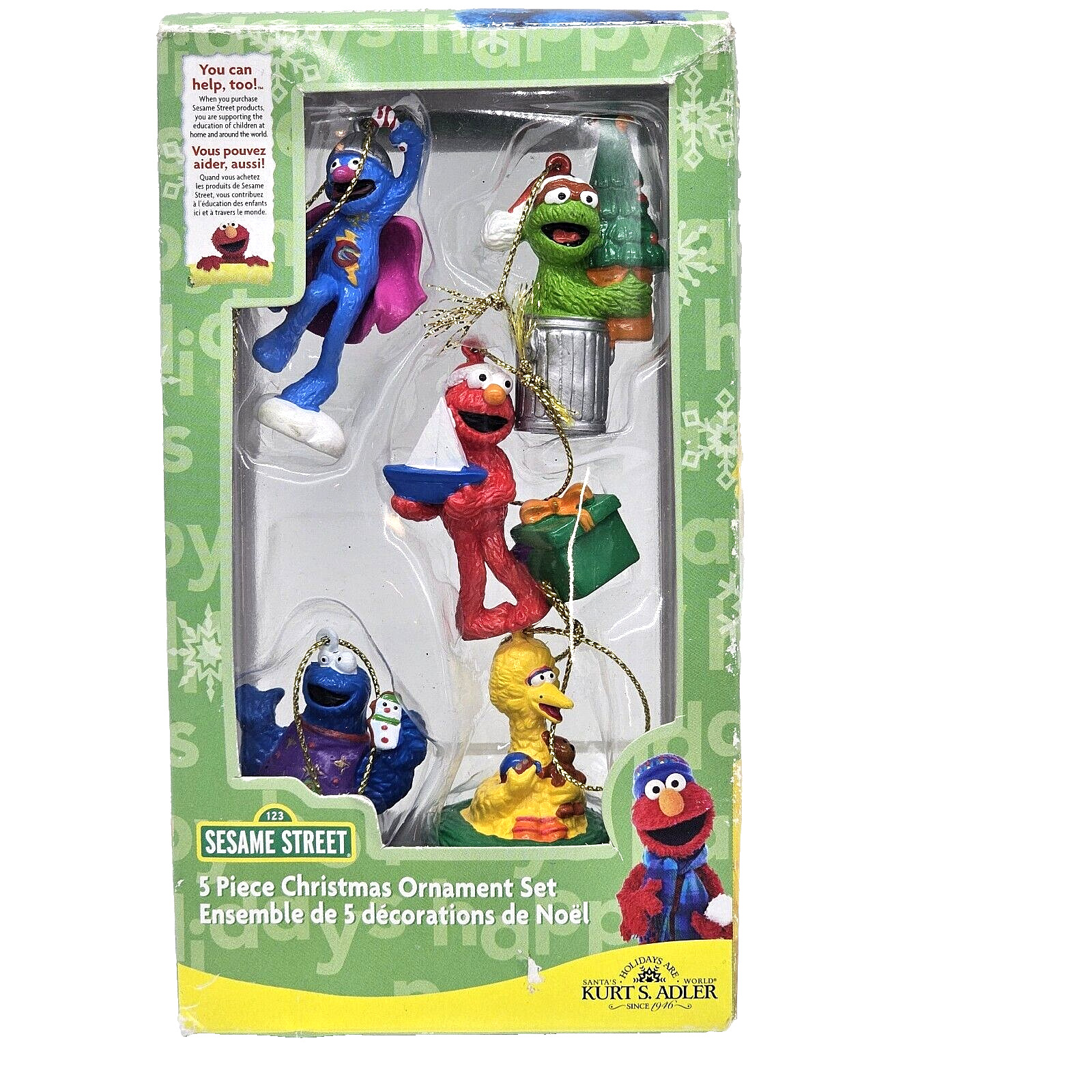 2007 Sesame Street KURT ADLER 5 Piece Mini Christmas Holiday Ornament Set