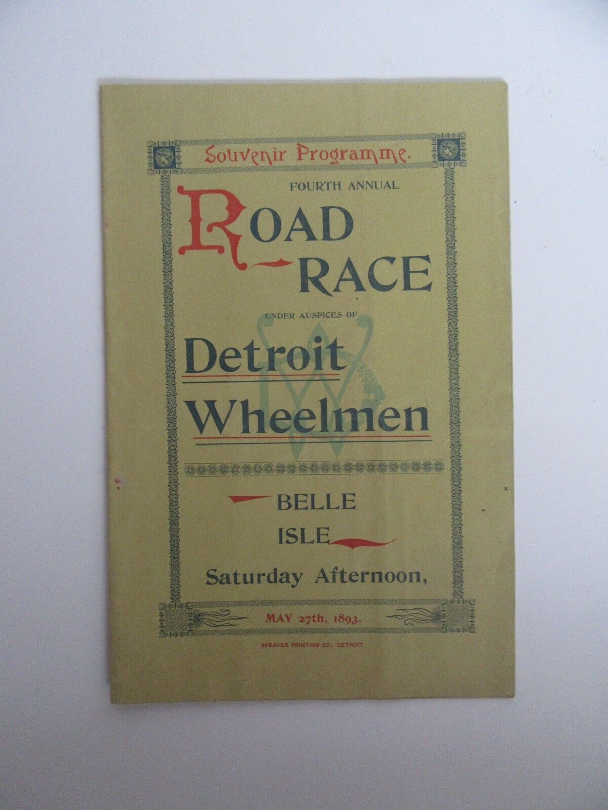 RARE Antique 1893 Detroit Wheelmen Bicycle Road Race Souvenir Program