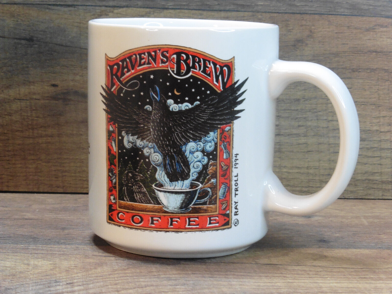 Raven\'s Brew Coffee Mug 10oz Quoth the raven Pour some more Ray Troll 1994 Cup