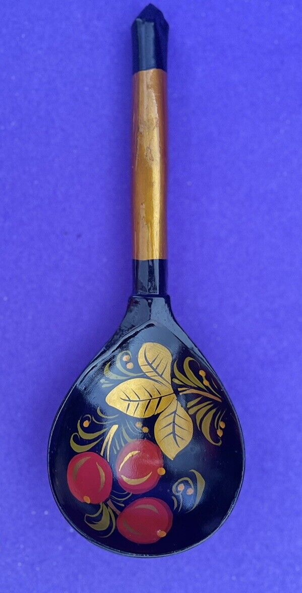 Hand Painted Russian Lacquer Khokhloma Wooden Spoon~ Berries 7-1/2” SALE