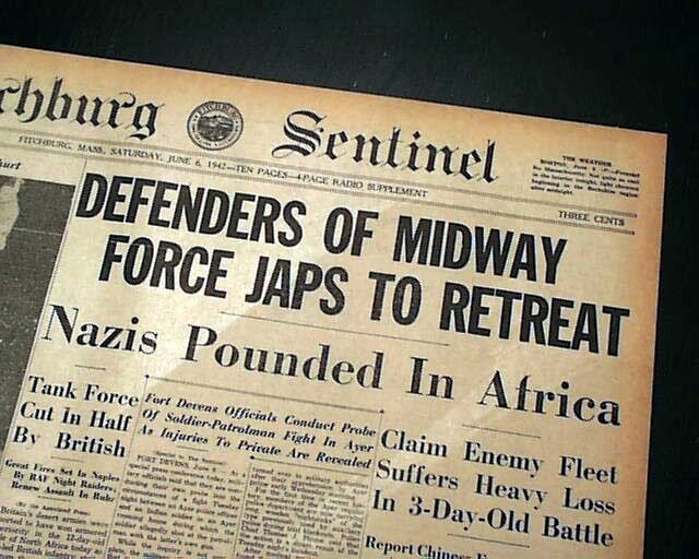 BATTLE OF MIDWAY U.S. & Japanese Navy Naval Fight WORLD WAR II 1942 Newspaper