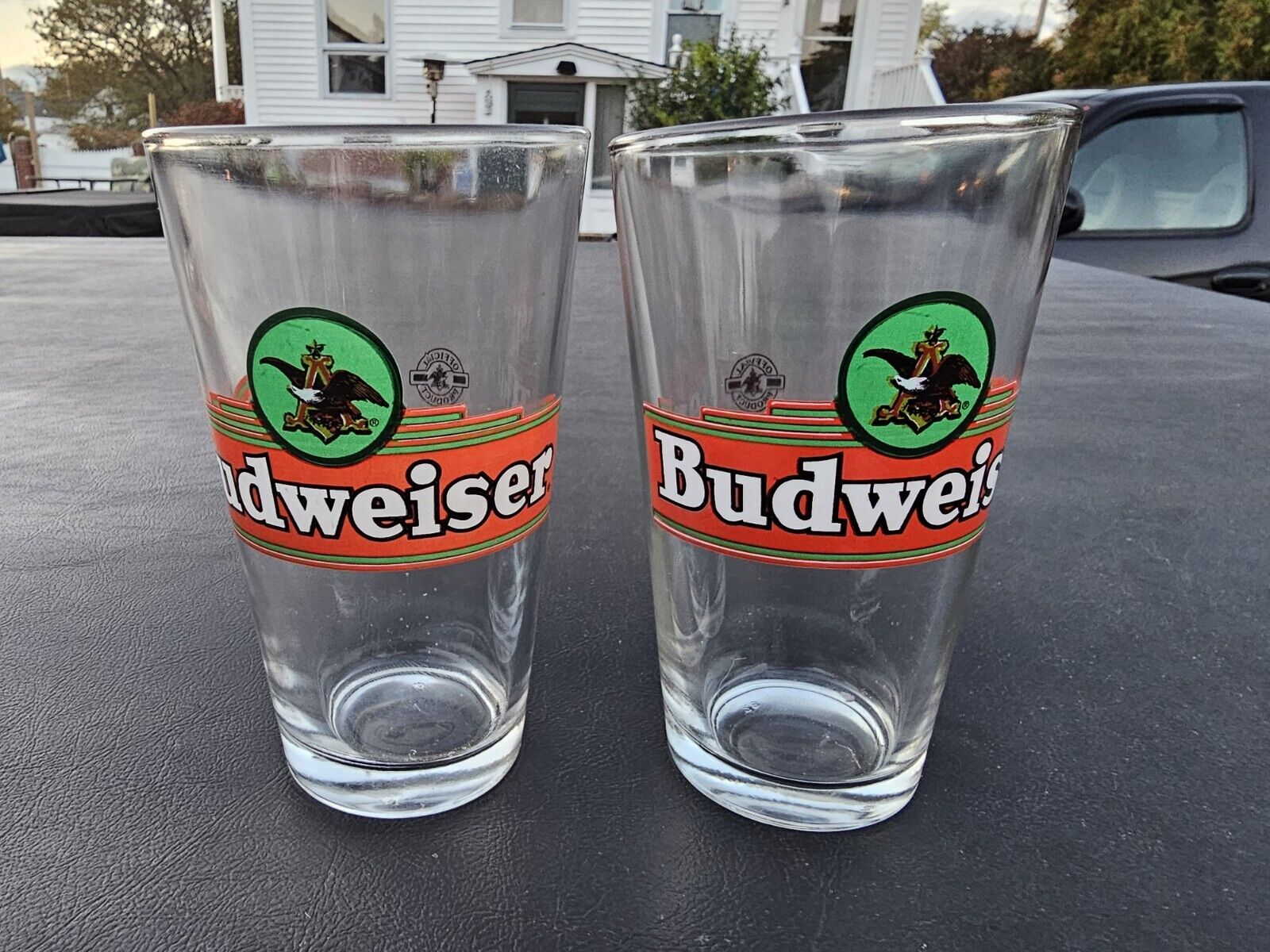 (2) Vintage Budweiser Official Beer Pint Glass Mug - Collector 6” Red Green Logo