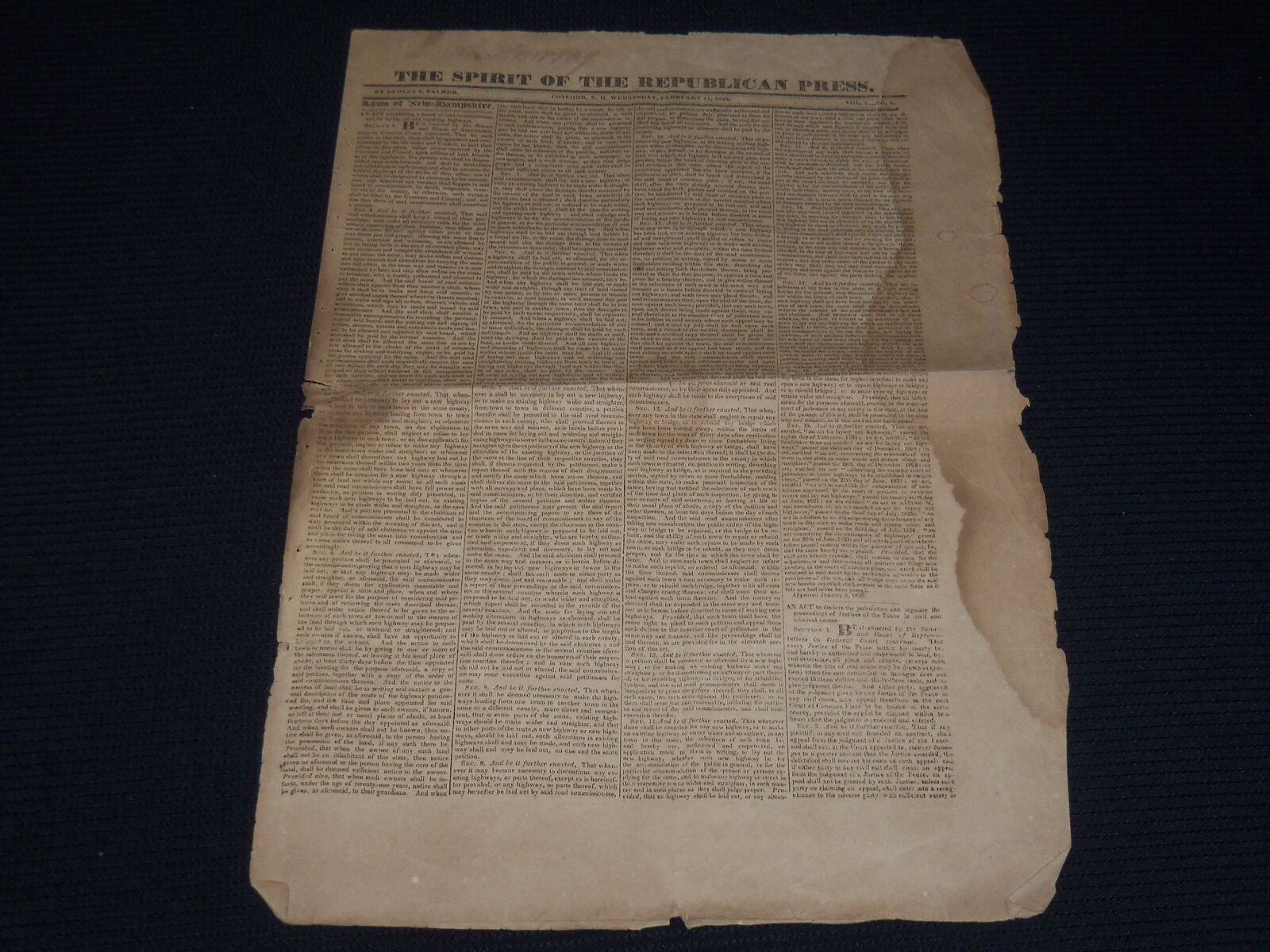 1829 FEBRUARY THE SPIRITOF THE REPUBLICAN PRESS NEWSPAPER - JACKSON - K 67