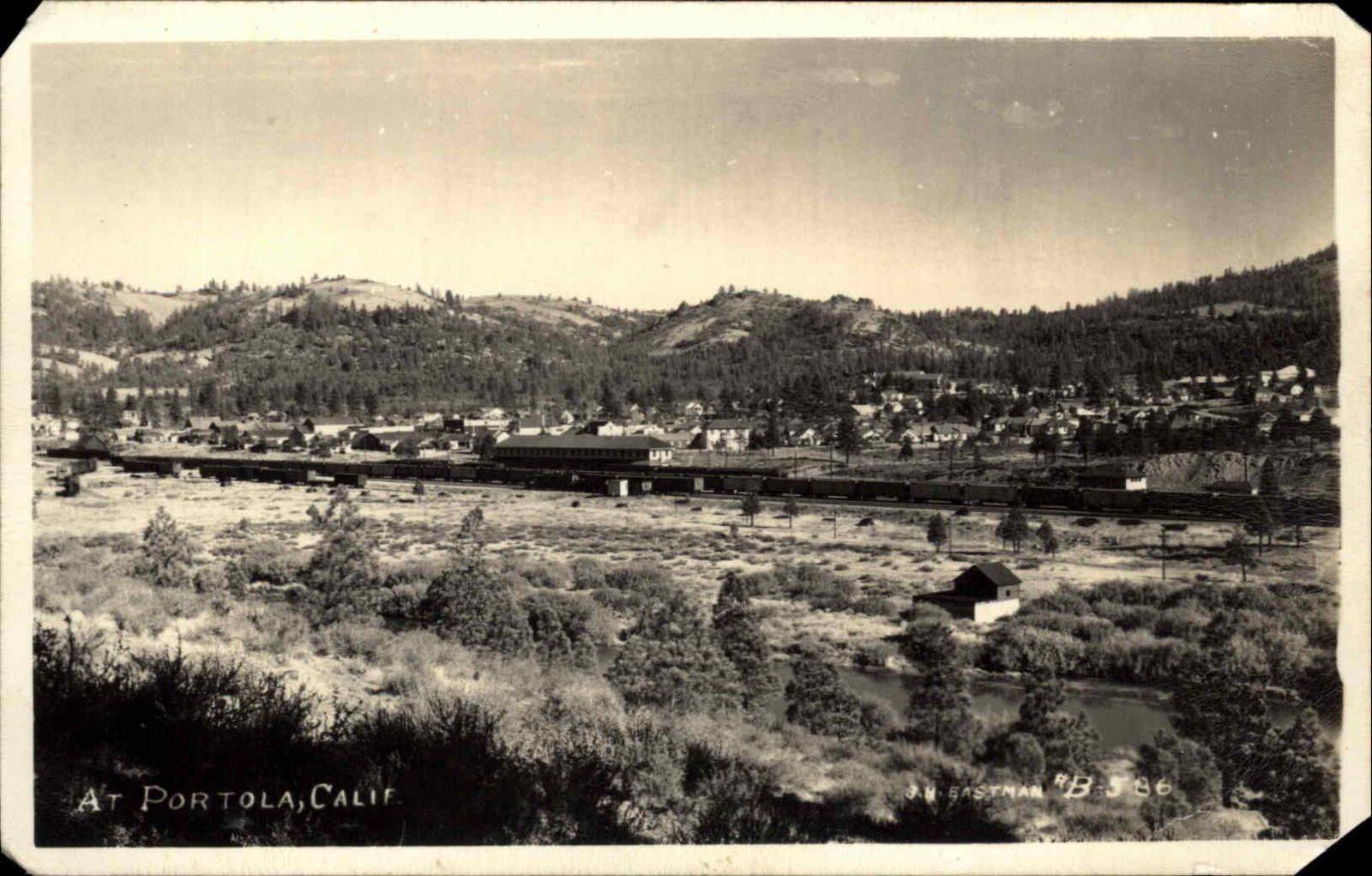 Portola California CA Railroad Train Yard Bird\'s Eye View Real Photo Vintage PC