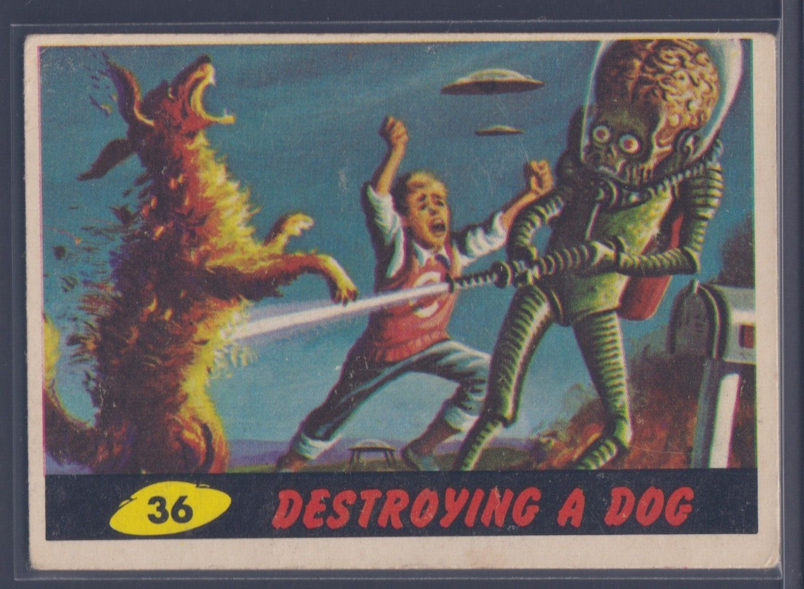 1962 Topps Mars Attacks Card #36 Destroying a Dog (Original)