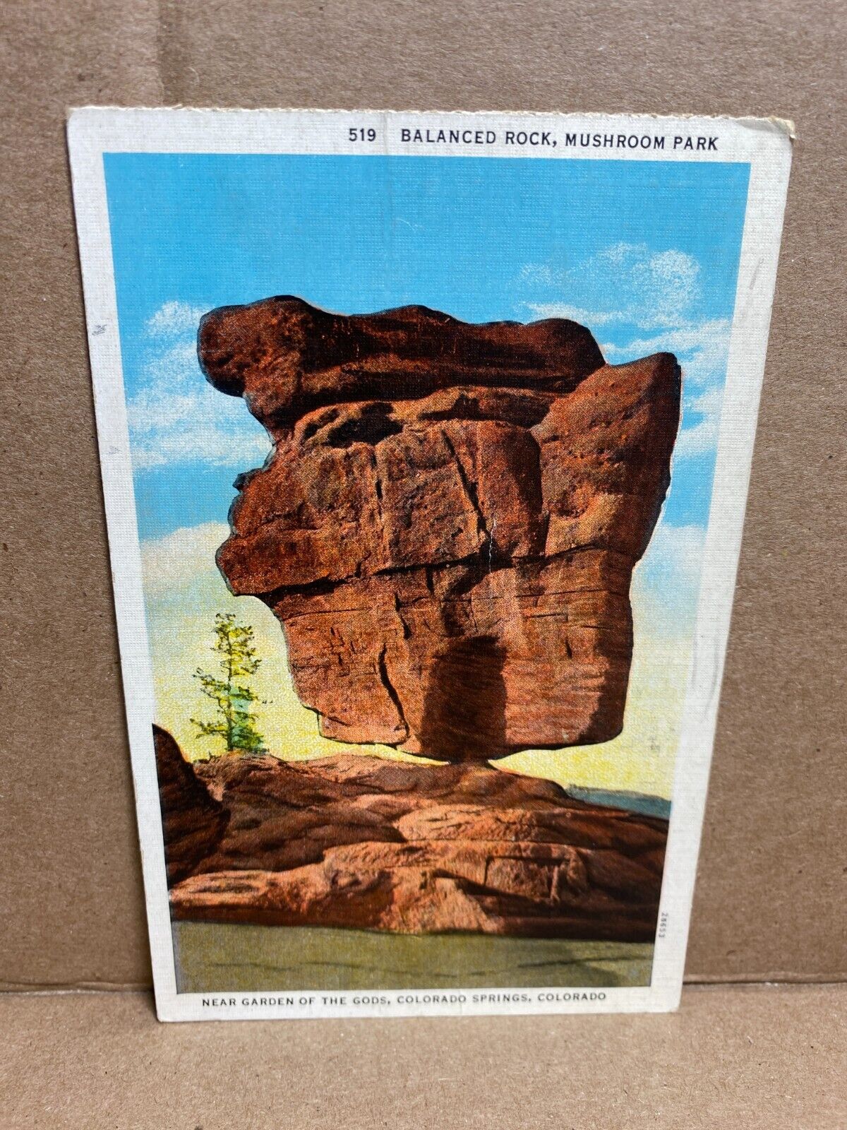 Balanced Rock Mushroom Park CO Springs Colorado Linen Postcard No 947