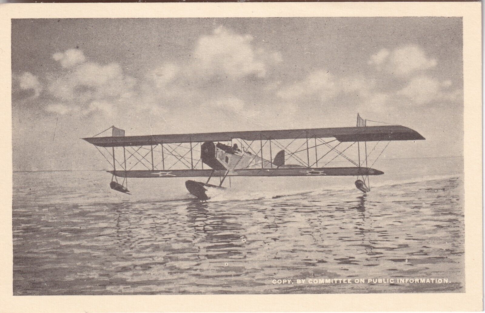 Vintage Postcard - Picture of an Early Biplane Seaplane Landing on Water