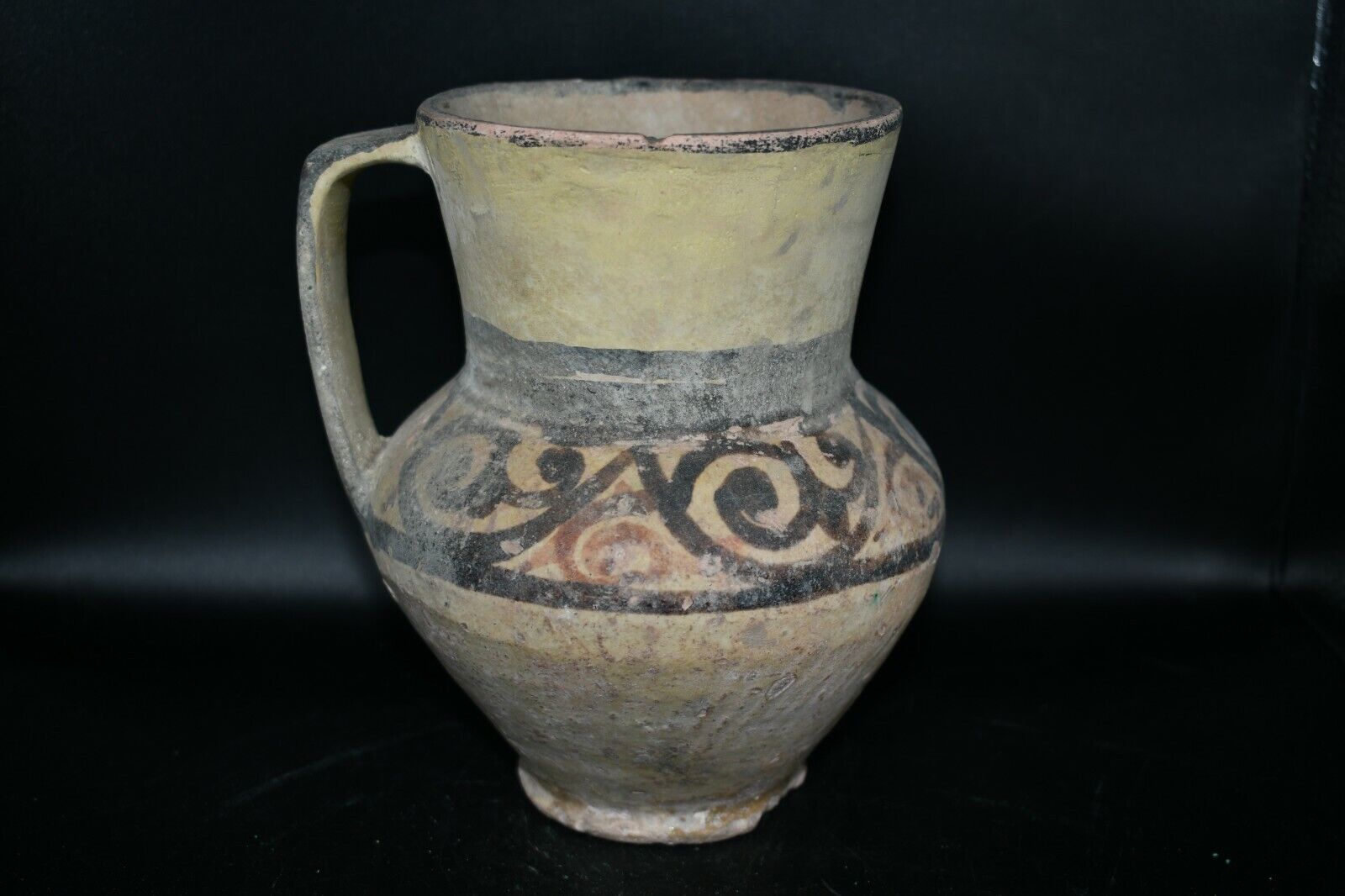 Genuine Ancient Islamic Ceramic Jug with Beautiful Brown Decoration all over