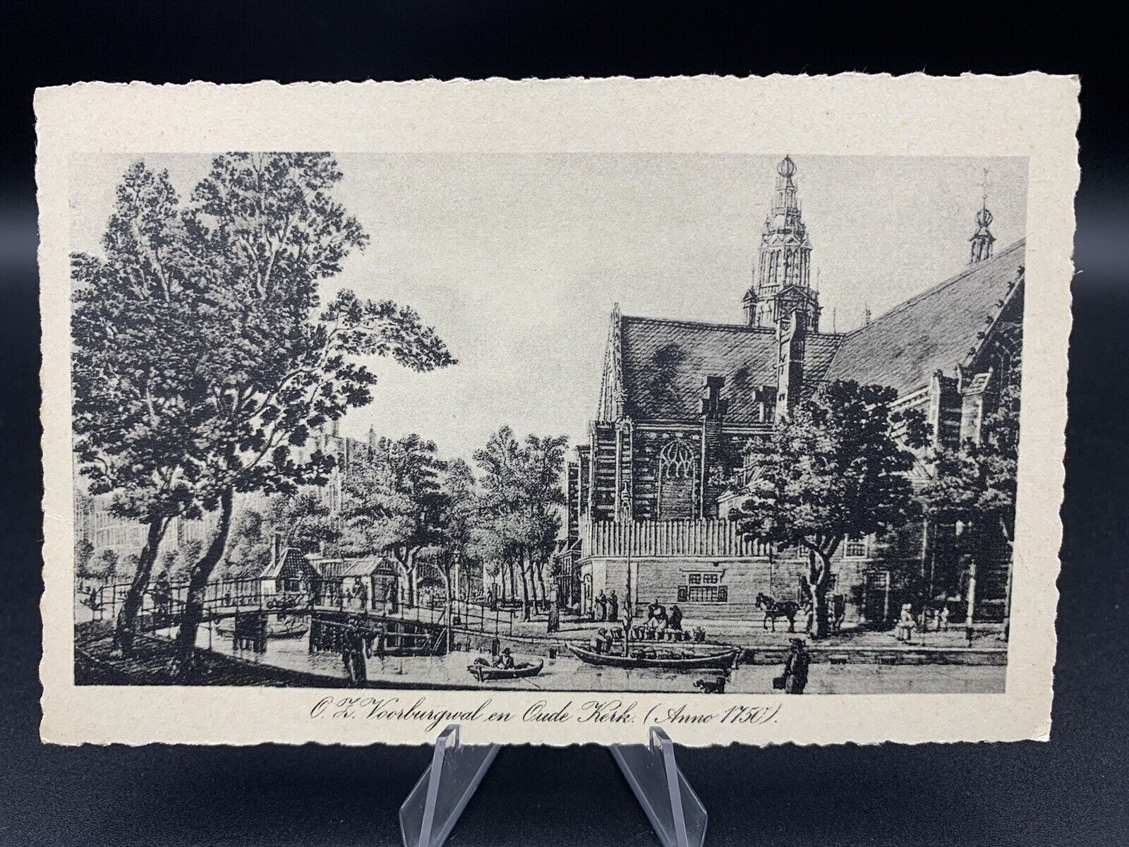 Oudezijds Voorburgwal, Amsterdam, c.1750 - ANTIQUE POSTCARD, old, unused, rare