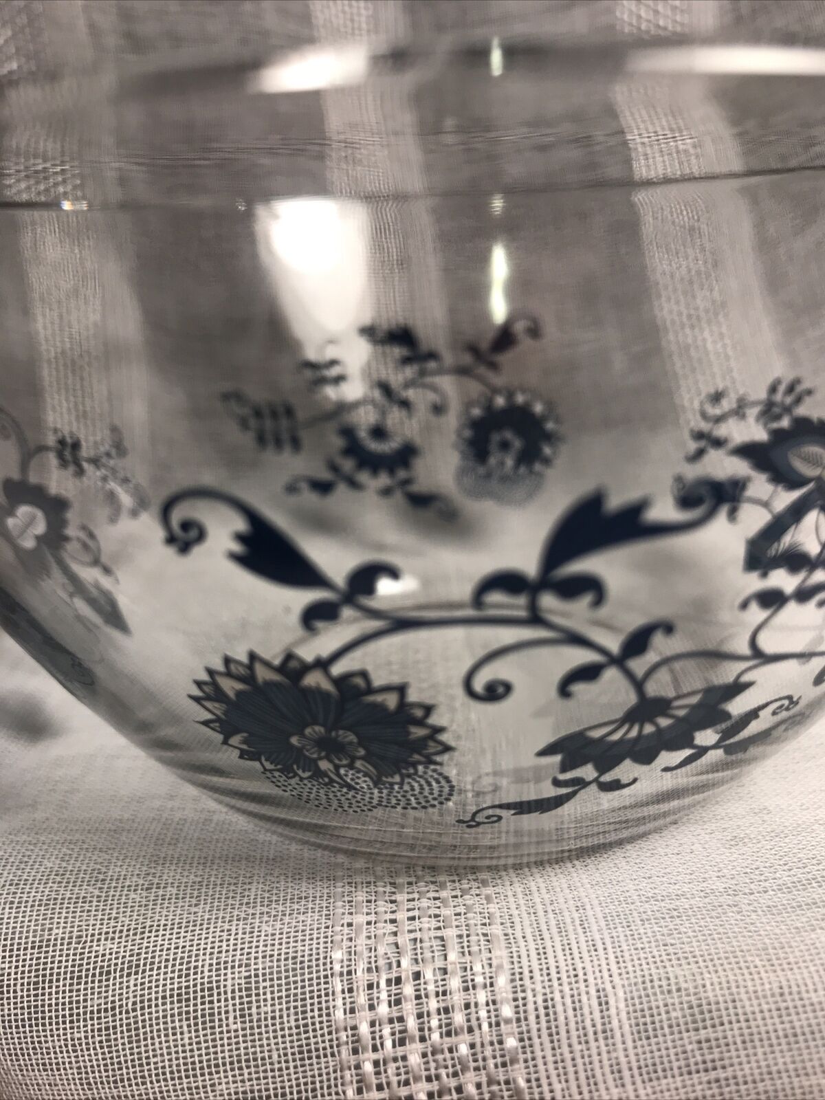 ARCOROC FRANCE  Blue Floral Clear Glass 5.5”  Serving Bowl  Dessert Bowl Rare