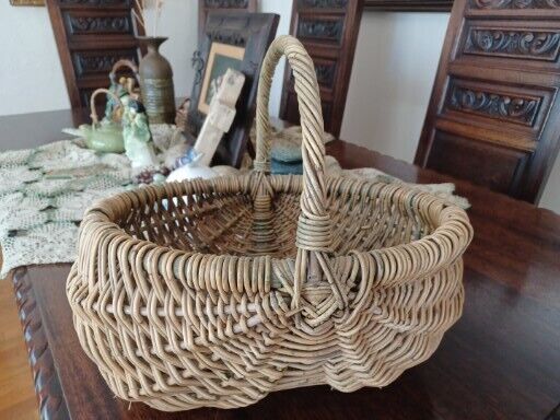 Vintage Large Twig Buttocks/Gathering Basket - Rustic, Hand Woven, Large