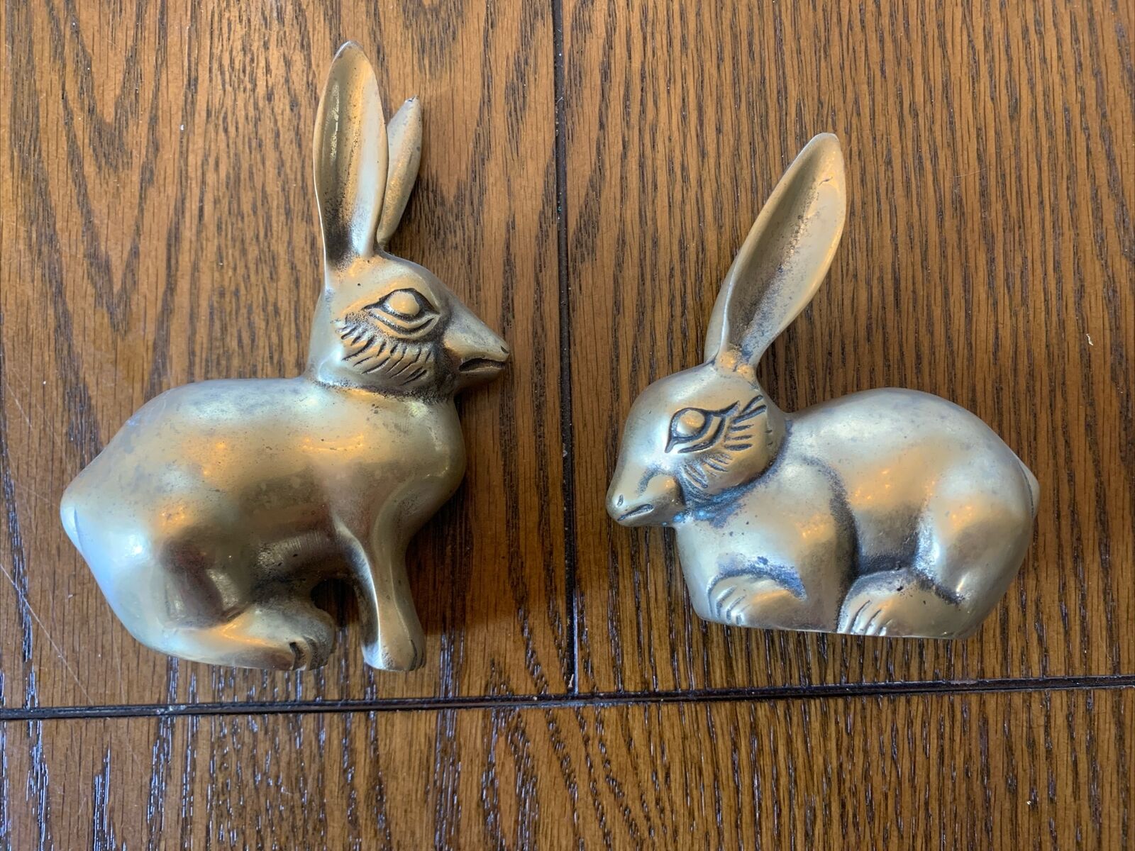 Vintage Brass Long Eared Rabbits Bunnies Hares Paperweights Made In Korea (2)