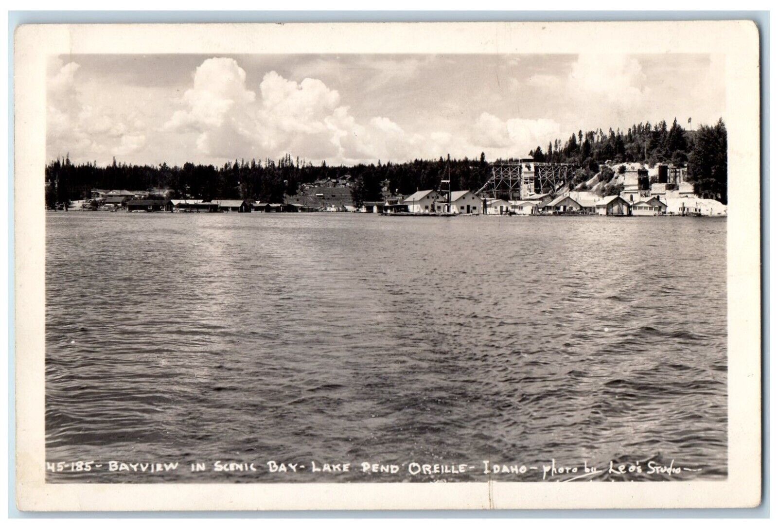 1945 Lake Pend Oreille Bay View Leo\'s Studio Idaho RPPC Photo Postcard