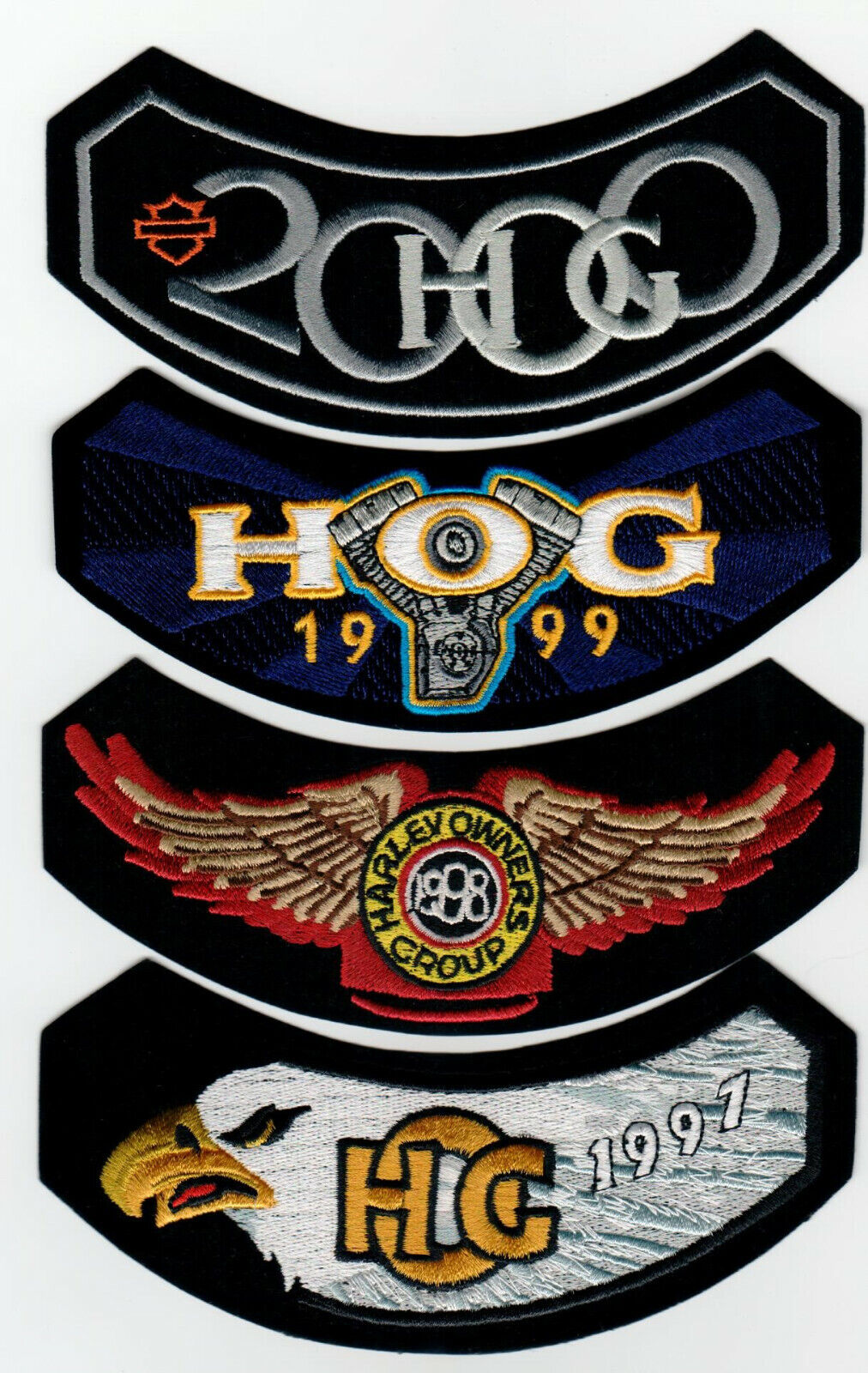 HOG 2000, 1999, 1998 & 1997 4 patch rocker set HARLEY OWNERS GROUP HD MC