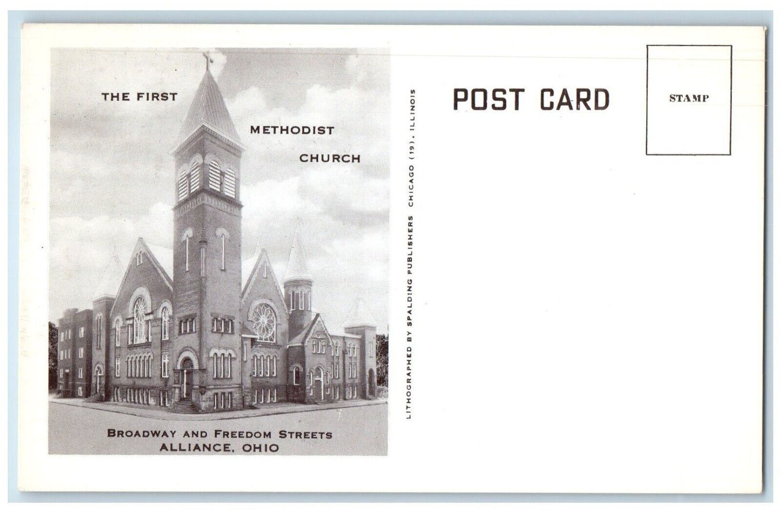 c1910 First Methodist Church Broadway Freedom Streets Alliance Ohio Postcard