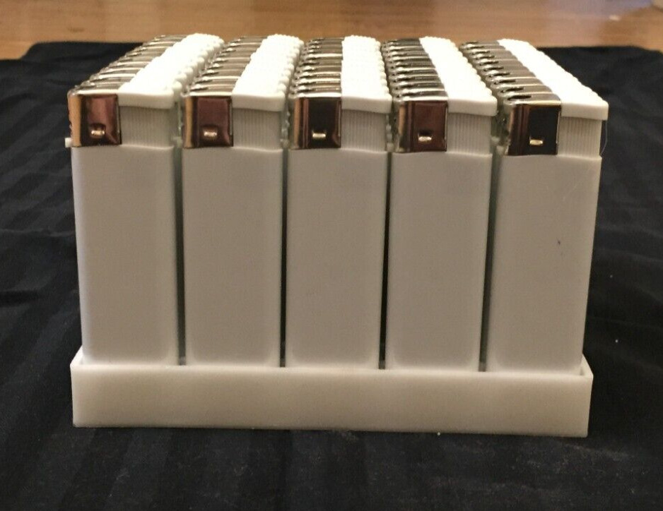 White Wt Silver Cap Electronic Disposable Lighters Adjustable Flame (50) Display