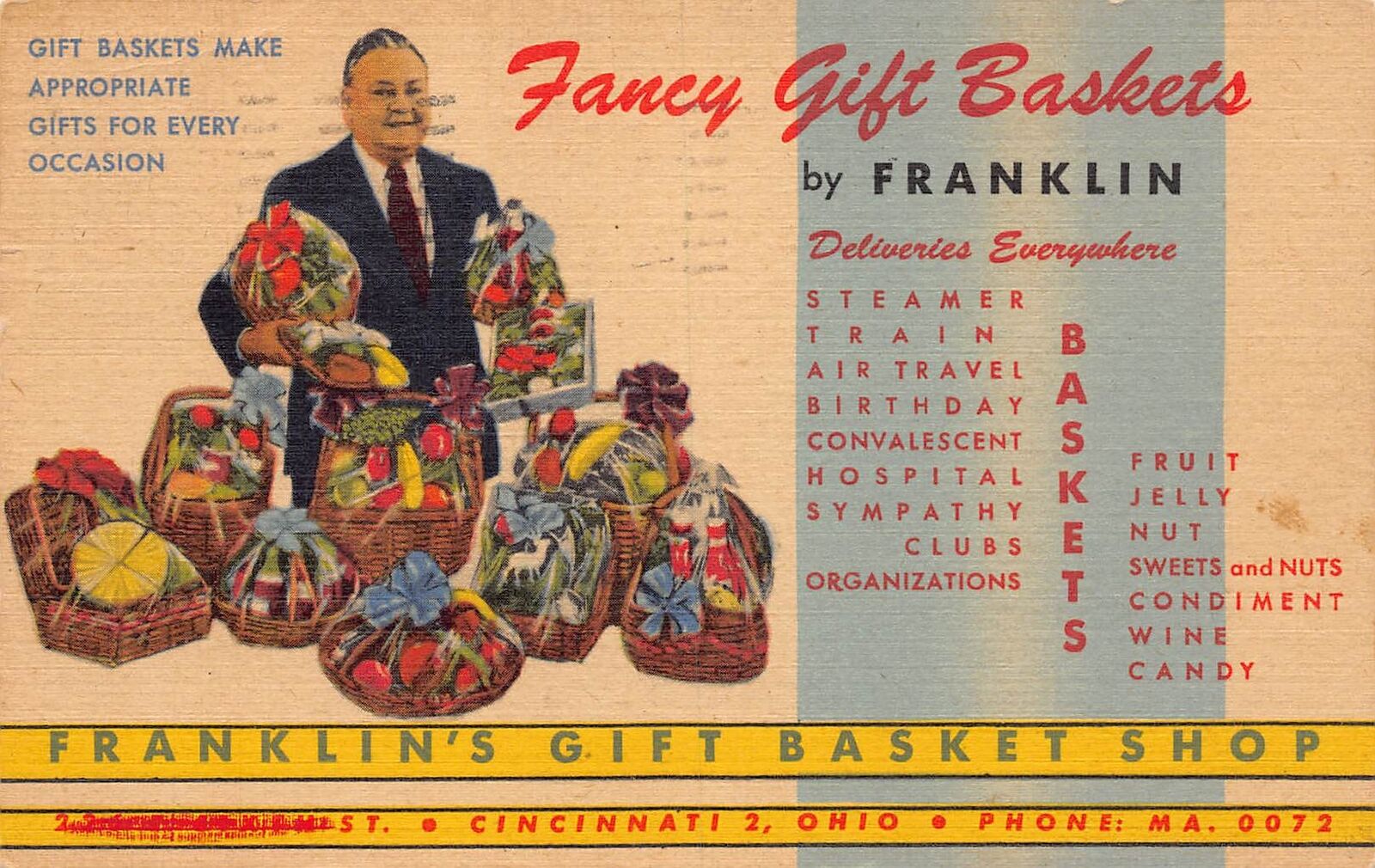 J76/ Advertising Postcard Linen Fancy Gift Baskets Franklin Fruit Jelly 135